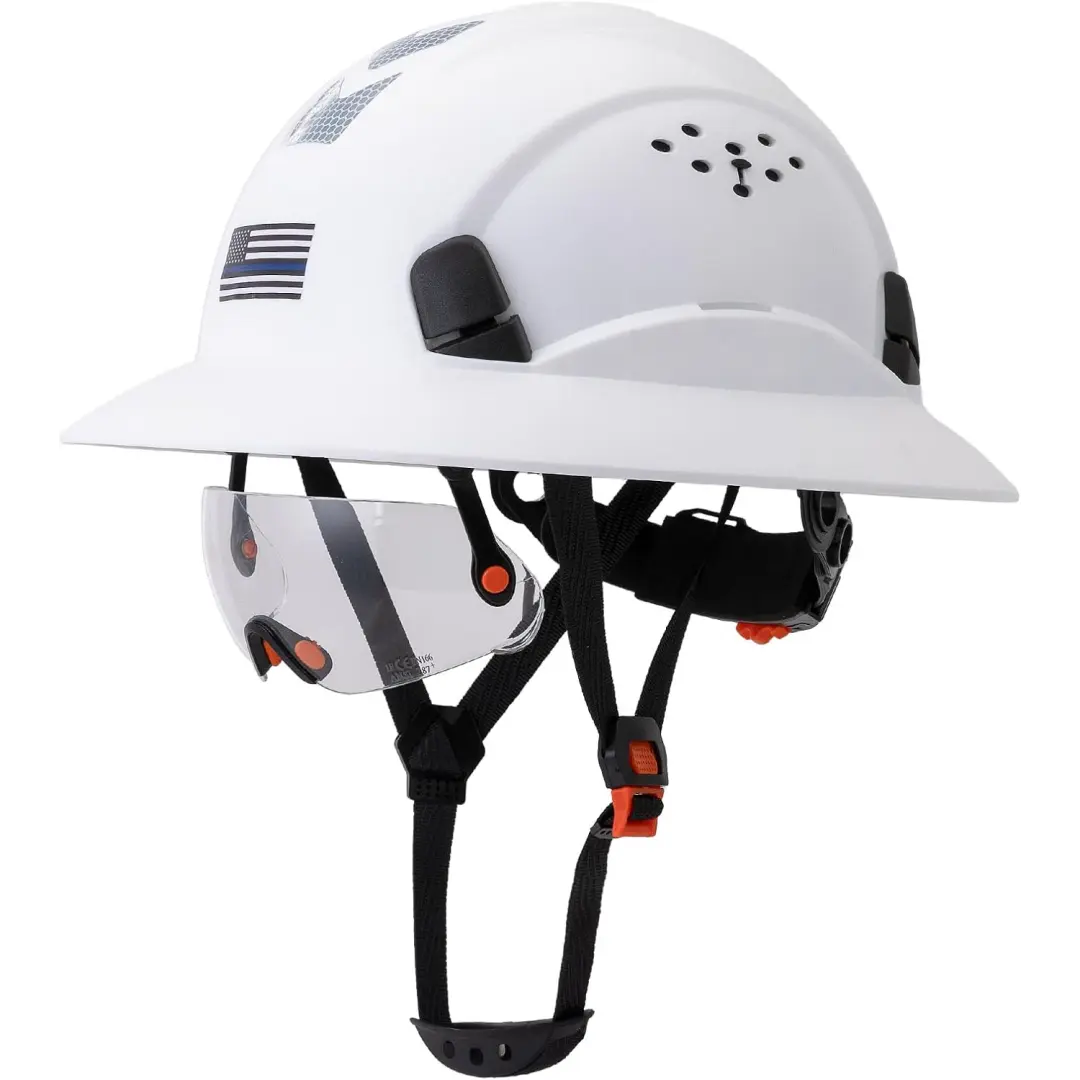 Full Brim Hard Hat - 1.2 lbs, 13 x 10 x 7 inches, Construction Gear with Cooling Vents, Adjustable Ratchet Fit & Chin Strap, New Design, All-Day Protection & Durability for Outdoor Industrial Work
