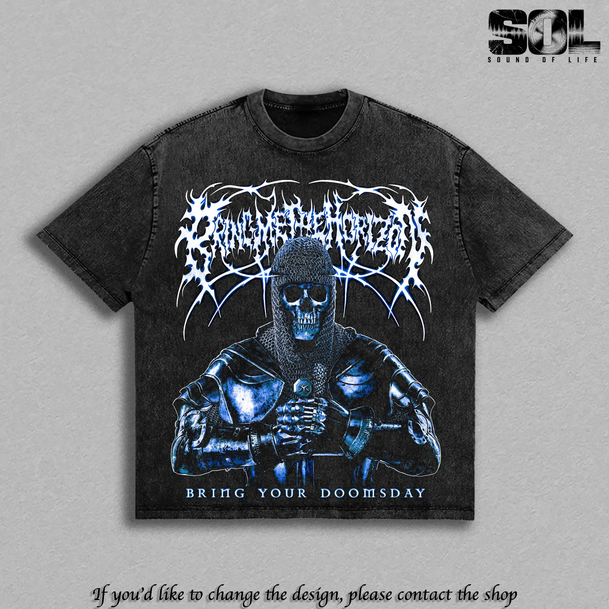 Bring Me The Horizon Bring Your Doomsday Vintage Washed Tee, BMTH Deathcore Graphic T-Shirt, Heavy Metal Skeleton Knight Shirt, Dark Gothic Streetwear Oversized Tee, Metalcore Band Merch Heavyweight Cotton Unisex Apparel Gift For Fans