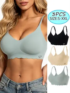 3pcs Women's Small Size Seamless Adjustable Bra Underwear. Wireless but supportive, push up and slimming, no empty cups or shifting. Suitable for daily, casual, home and sleeping wear, versatile and comfortable.