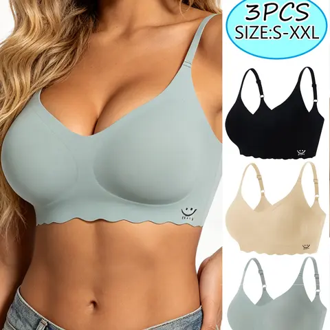 3 Pcs Women's Small Size Seamless Push Up Adjustable Smooth Wireless Medium Supportive Bra for Daily , Home and Sleeping Wear, Comfortable Lined Wire Free Bras