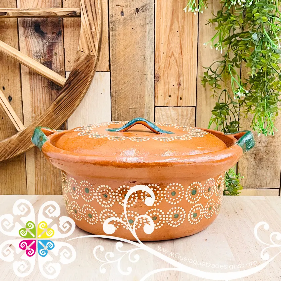 Large Puntos Capula Sencillo Tall Cazuela Barro con Tapa - Capula Sencillo Clay Cazuela