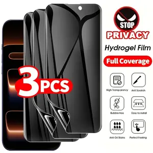 3 Pieces Anti Spy Protective Hydrogel Film For iPhone 17/17 Pro Max/17 Pro/Air/16/16 Pro/16e/15/15 Pro Max/14/Plus/13/12/11/Pro/Max Screen Protector On iPhone X/XS/XS MAX/XR Soft Privacy Hydrogel Screen Protector Film