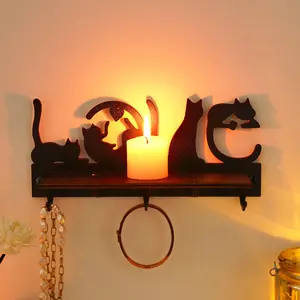 Simple Wall Decor Display Shelf, Cat Love Shape Wall Hanging Ornament, Wooden Craft Hanging Decoration for Home, Bedroom, Living Room, Kitchen, Office