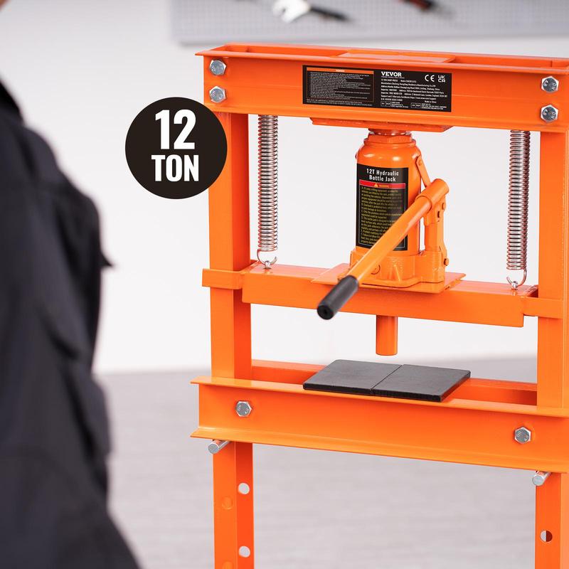 VEVOR Hydraulic Shop Press, TikTokShopBlackFriday, 12 Ton H-Frame Hydraulic Garage/Shop Floor Press, Adjustable Shop Press with Press Plates, Heavy Duty Hydraulic Press for Garage, Shop, Workshop