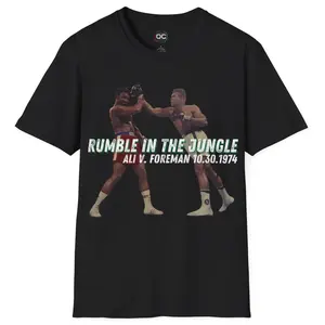 Premium Ali v Foreman "Rumble in the Jungle" Boxing T-Shirt | OnCulture Graphic Tee | Men and Women's Sports Apparel