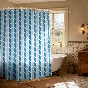 Modern Minimalist Herringbone Shower Curtain, Classic V-Shaped Geometric Pattern, Waterproof Polyester, Bathroom Divider, Wall-Mounted with Plastic Hooks