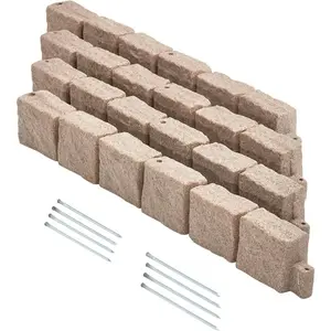 Faux Stone Landscape Edging, No Dig Garden Edging Border, Flexible Blocks for Lawn Edging, Flower Beds, Driveway, Yards with 12 Spikes, 4 Pack 24 Bricks 16FT Kit, 46.9" Lx 4" W x 6" H, Beige Costume Boys' Holiday Play