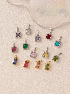 Limited Time Sale! 1PC Colorful Square CZ Charms Set, 18K Gold Plated & Silver Plated Multi-color Gemstone Pendants, Stainless Steel DIY Jewelry Findings, Best Gift for Her, TikTok Trending Accessories