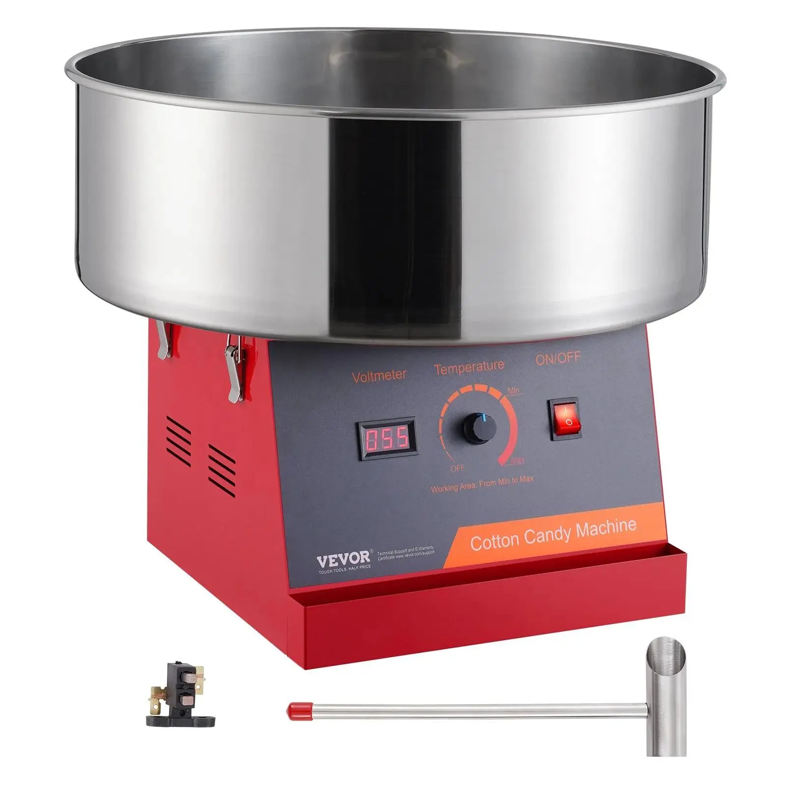 【Backtoschool】VEVOR Electric Cotton Candy Machine,  1000W Candy Floss Maker, Commercial Cotton Candy Machine with Stainless Steel Bowl, and Sugar Scoop, Perfect for Home Kids Birthday, Family Party (Red)