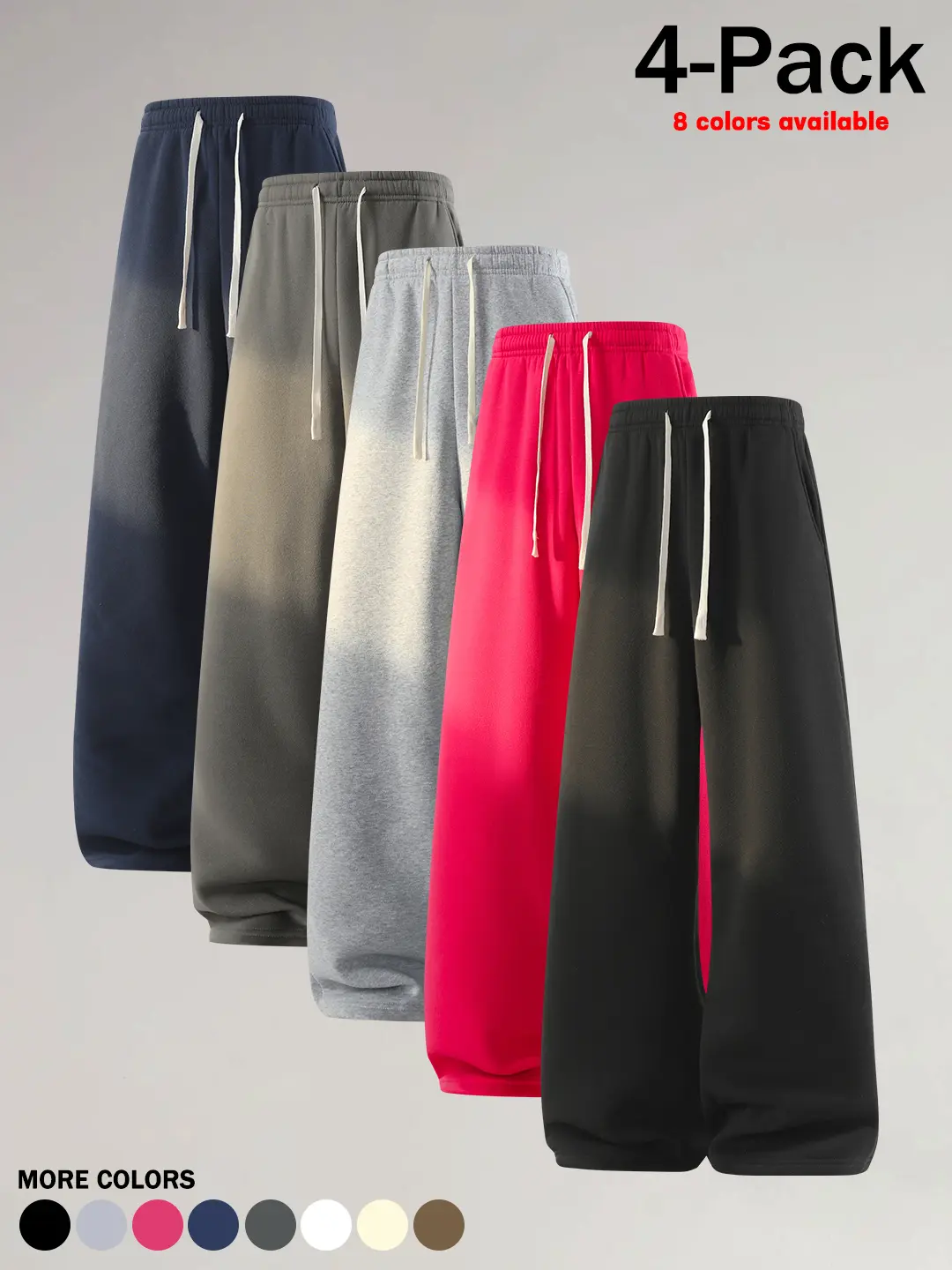 Pack of 4, single pack.Men’s casual minimalist long pants for spring and autumn, featuring a loose fit, drawstring design, and elastic waistband that is comfortable and skin-friendly—street-style, versatile men’s long pants for everyday wear and sports.