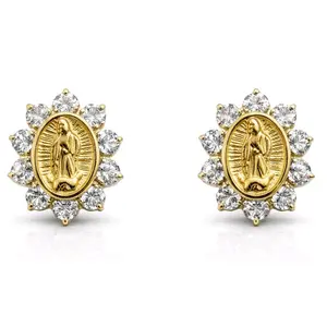 14k gold virgin guadalupe earring cz