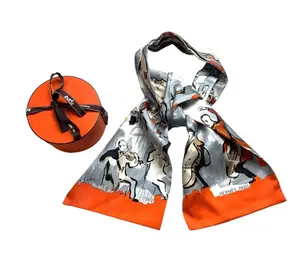 Pre-owned Hermes Multicolor Tie/Scarf with Orange and Gray Design, Featuring a Classic Pattern, Ideal for Casual Wear #1372
