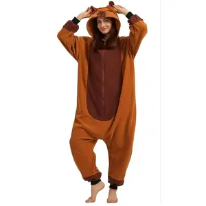 Kigurumi Capybara Onesies Adults One-Piece Sleep Suits Women Men Flannel Cartoon Animal Pajamas Halloween Performance Onesie