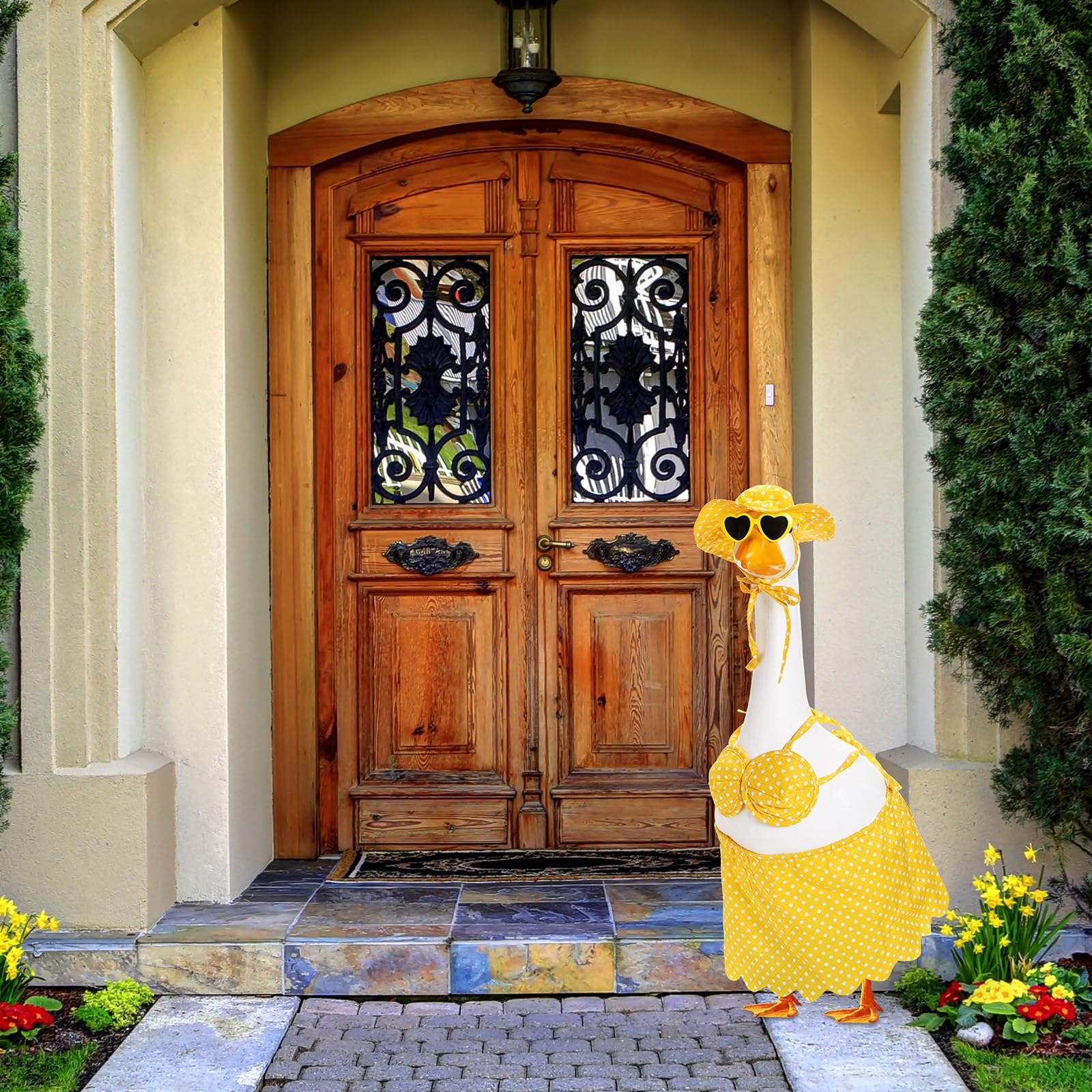 Easter Bunny Porch Goose Outfit for 23 inch Plastic Cement Goose, Easter Egg Porch Goose Costume Lawn Goose Clothes