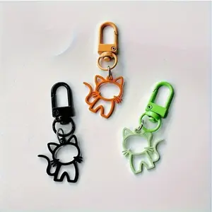 3PCS Colorful Line Kitten Keychain, Hollow Design - Alloy Car Key Accessories and Backpack Accessories, Perfect Christmas and Thanksgiving Gifts, Cute Keychain Small Gifts, Party Small Gifts