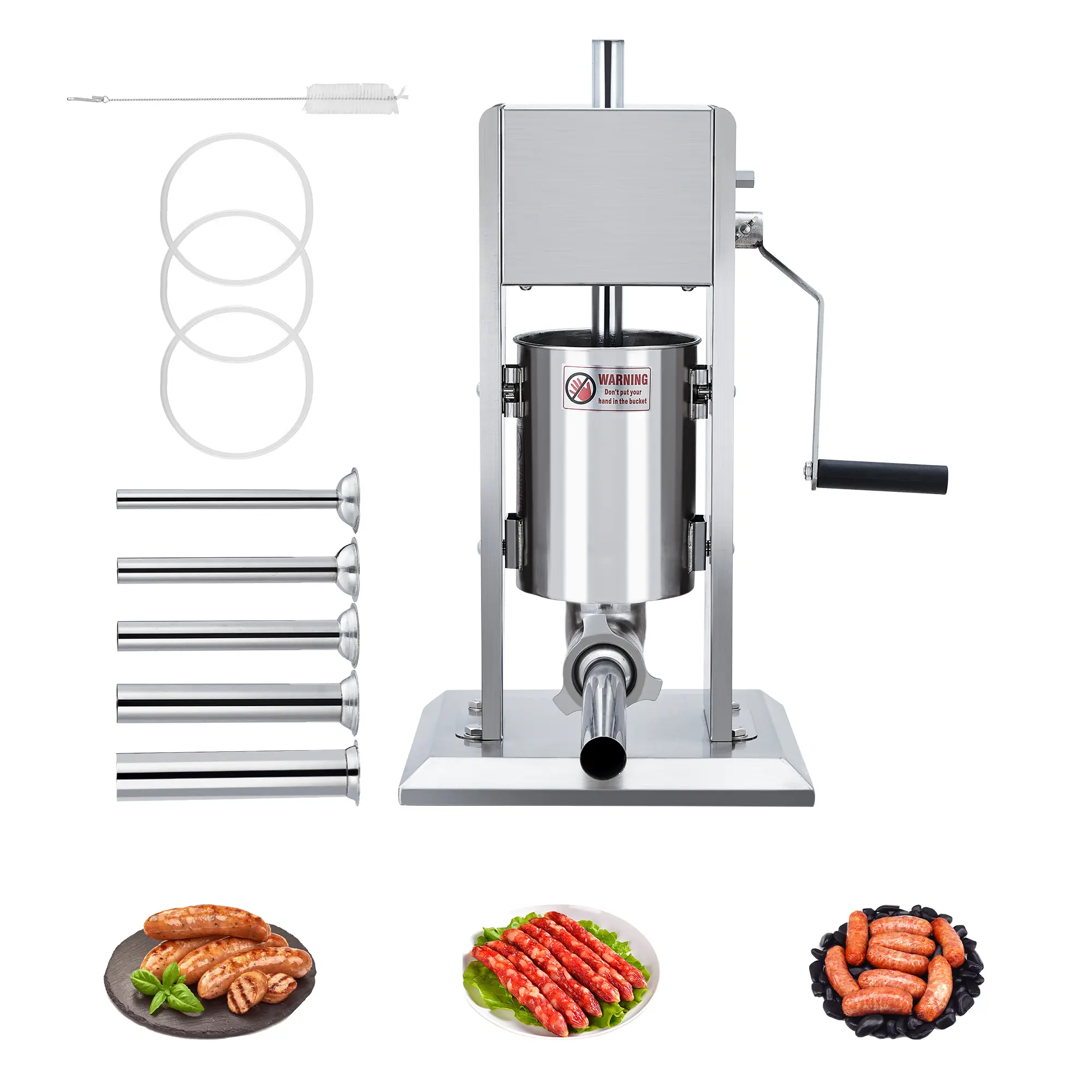 Manual Sausage Stuffer 7LB/3L - Stainless Steel Meat Filler for Home Kitchen, Butcher Shop, Dual Speed with 4 Filling Tubes for Sausage, Hot Dog, Salami