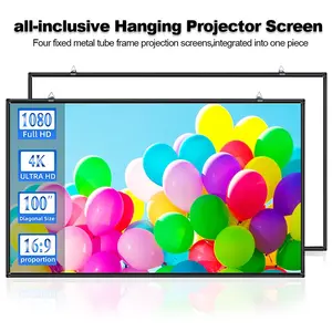 TikTok Viral! No-Drill Wall Projector Screen | 4-Sided Metal Frame for Ultra Flat View | 120-72inch 4K HD | Perfect for Home Theater & Gaming movie projection screen