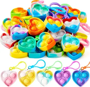 Heart Pop Fidget Keychain 30 Pack Pop Fidget Toys Bulk Party Favors for Kids 4-8,8-12 Years, Valentines Day Happy New Year Goodie Bags Stuffers Back to School Gifts for Students Classroom Prizes Sensory Toys