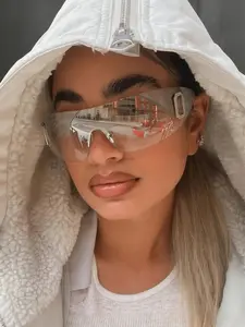 1pc Y2K Fashion Modern Glasses for Women, Frameless Integrated Sleek Design, Narrow Fit Trendy Decorative Lens Eyewear, Beach Accessory, Summer Vacation Essential, Fashionable Sunglasses