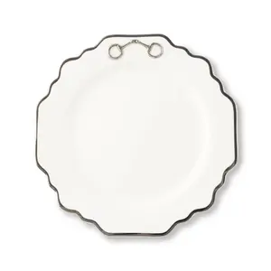 Pewter Bit Bone China Scallop Salad / Dessert Plate Platinum Rim