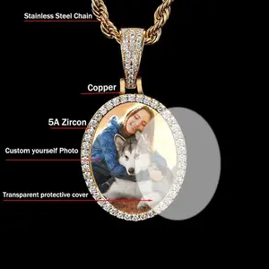 Custom Photo Necklace for Men Medallions Picture Pendant Solid Back AAAA Zircon Hip Hop Jewelry(Please send a DIY picture to customer service)