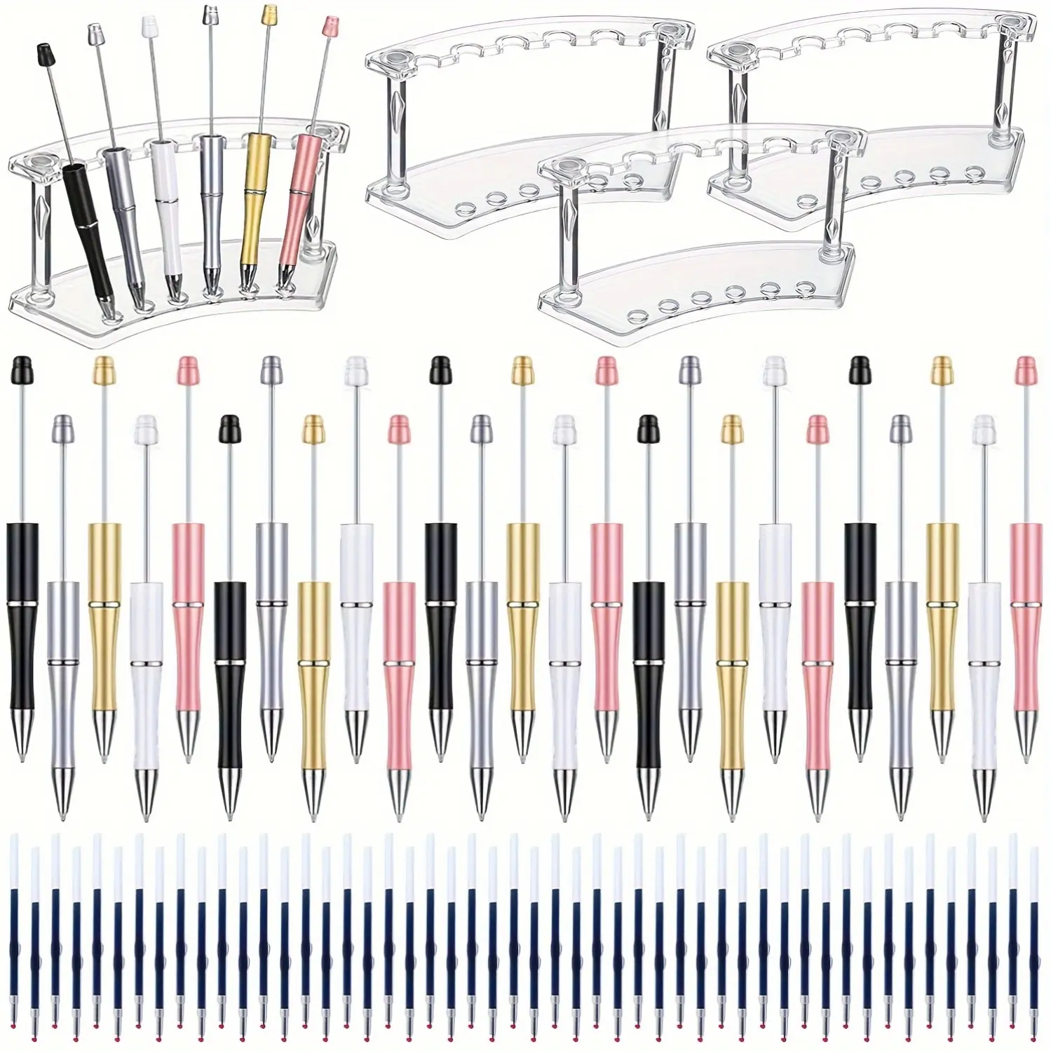 New 25-Set Refillable Ballpoint Pen Kit, 3 Plastic Holders, 50 Refills, Student Display Rack for Office Supplies & Gifts