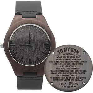 UFOORO Engraved Wooden Watches for Men, Natural Wood Watch Personalized Gifts Customized Watch for Dad Son Husband Birthday Wedding Anniversary Graduation Christmas-