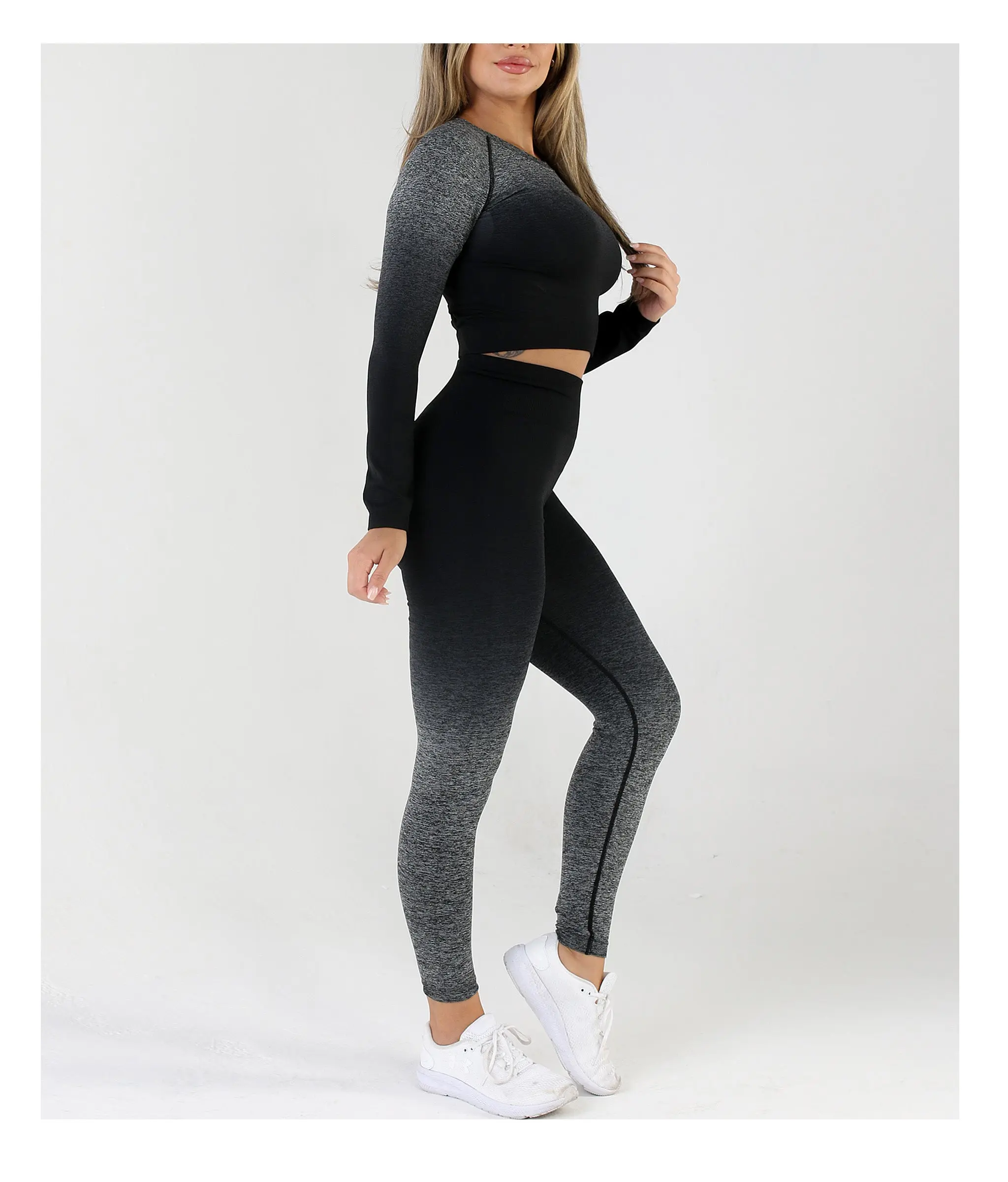 Ombre Seamless Long Sleeve Workout Set – 2-Piece