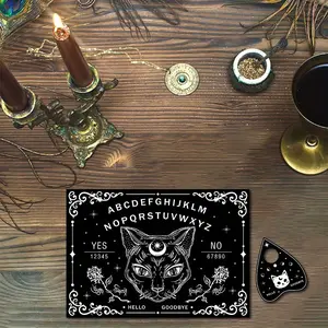 Cat Wooden Spirit Board Set, Talking Plank with Planchette, Dowsing Game Kit, Witchcraft Art Supplies, Magic Craft Tools