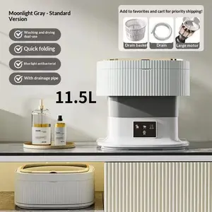 11.5L foldable washing machine. It can clean baby and girl's clothes, socks, underwear. With blue light sterilization function, it can be used both at home and on the go.