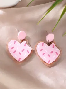 Cute and charming pink heart-shaped cookie earrings for women Fashionable party jewellery designed especially for women Women's jewellery gifts Holiday gifts