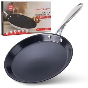 10 inch (9.4”) Nonstick Ceramic Coating Stainless Steel Crepe Pan Tawa Dosa Tortilla Pan, Compatible with All Stovetops, PFOA PTFE Toxin Free