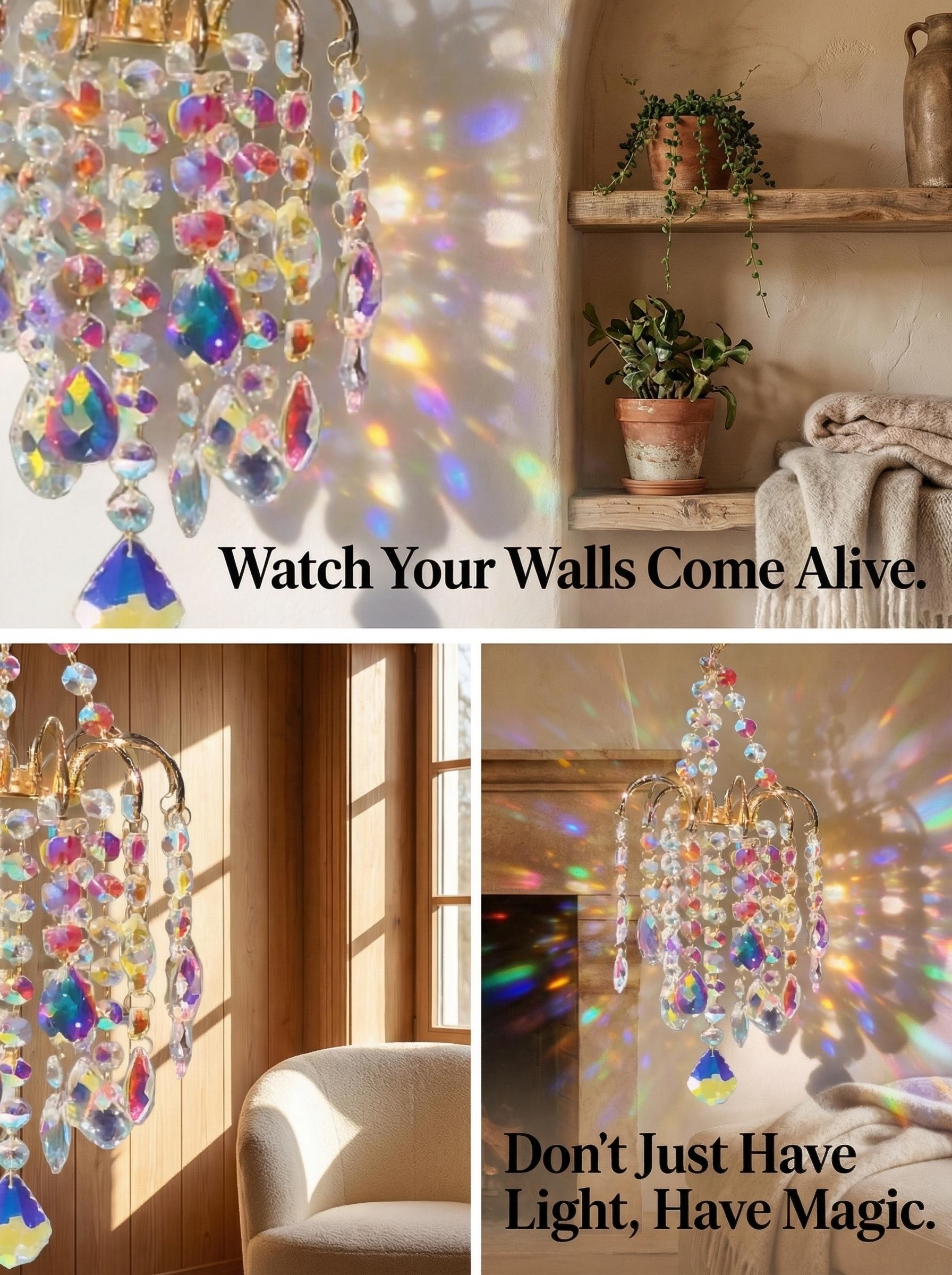 16 Inch/42cm Gold Crystal Sun Catcher | Rainbow Maker Window Decor.Creates dancing rainbows on walls. Gold metal frame with artificial crystals. great gardening , french doors ,  rain box chime unique large memorial wind chime french doors