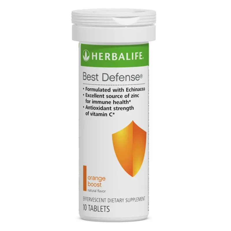 Herbalife Best Defense Orange Boost Effervescent Dietary Supplement Drink Tablets 10 Count Vitamin C Zinc Botanical Extracts Orange Flavor Daily Wellness Effervescent Beverage Mix Dissolvable Tablets Daily Nutrition Gluten Free Vitamin Supplement