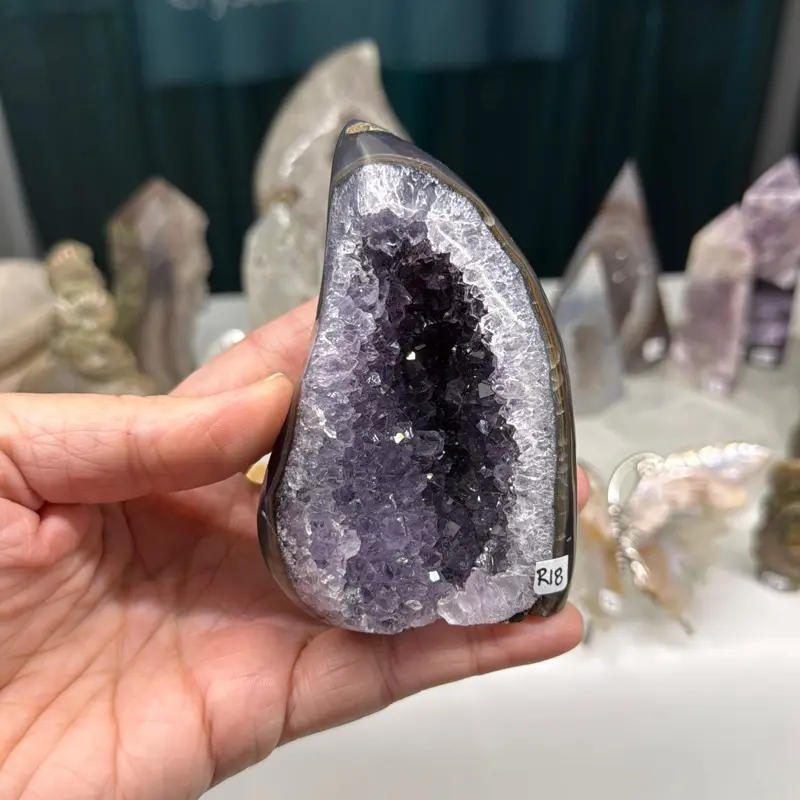 Amethyst Geode (R18) with Agate Layer - Natural Crystal Cluster Specimen