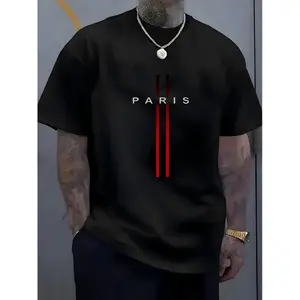 Men's Paris Graphic Print Cotton T-Shirt - Soft Round Neck, Slightly Stretchy Street Style, Breathable All-Season Casual Tee, Machine Washable Regular Fit1