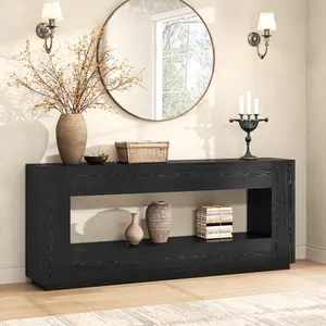 78 Inch Extra Long Console Table, 2-Tier Wood Entryway Table with Storage, Farmhouse Sofa Behind Couch Table for Entrance, Living Room, Foyer, Hallway, Black