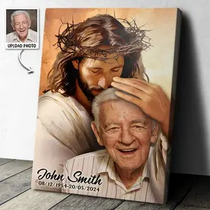2D Flat, Customized Commemorative Canvas with Religious Theme- Personalized Photo And Name Upload Christ And Beloved Elderly Design, Girlfriend Boyfriend Wife Husband Lover Romantic Rose Heart Lovers Couple I Love You Loved One XOXO Kis