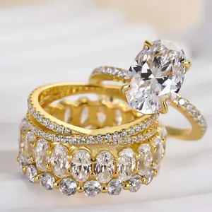 Effinny Jewelry 3.5ct Oval Cut 4PC Wedding Ring Set, S925 Sterling Silver Promise Ring, 5A Cubic Zirconia Bridal Set Rings, Anniversary Rings for Women Outdoorfun