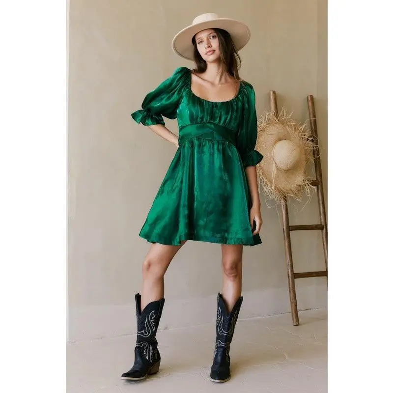 Hunter Green Organza Holiday Dress Casual Womenswear