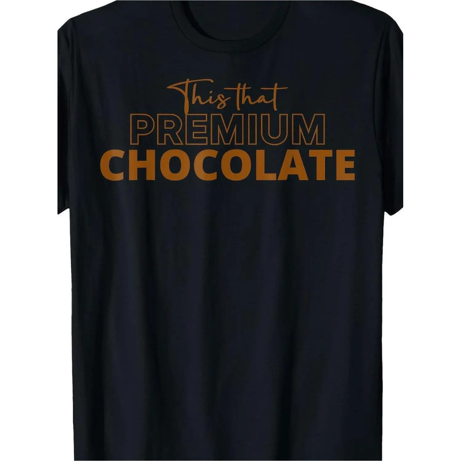 Men's Premium Chocolate Graphic Oversize T-shirt 100 Cotton Casual Crew Neck Short Sleeve Machine Washable Black with Bold Brown Lettering Smooth Texture All Season Comfort This That Premium Chocolate Design, PLUS SIZE