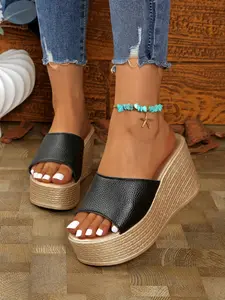 Women's Fashionable Solid Color Wedge Sandals, Casual Comfortable Platform Sandals for Beach, Fashion Shoes for Party, Daily Clothing Decor, Elevated Sandals