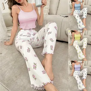Women's Two-Piece Summer Casual Loungewear - Cooling Camisole and Pants, Soft Home Pajamas, Perfect for Weekend Relaxation