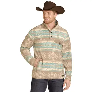 ROCK & ROLL MEN AZTEC FLEECE TAUPE PULLOVER BM91T07720