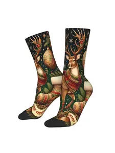 Christmas Reindeer Sock Printed for Man Polyester