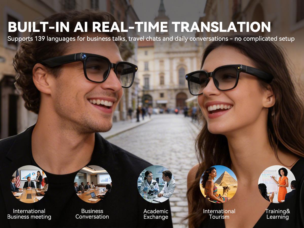 2026 New Smart AI Camera Glasses with8MP Camera Glasses,1080P Anti-Shake Video Recording,Button Touch Adjustment for Travel Outdoor Adventures Hands-Free Photography 139 Languages Real-Time Translation Bluetooth Wireless Wearable Video Recording