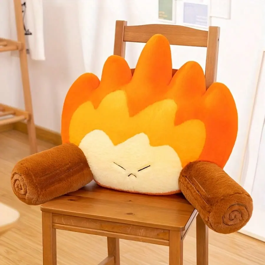 1PC Cute Flame-Shaped Lumbar Support Cushion — Plush Campfire Hug Pillow for Office Chairs, Seat Backrest Pad, Creative Fire Pit Backrest Cushion for Sofas Soothing Campfire-Style Cushion