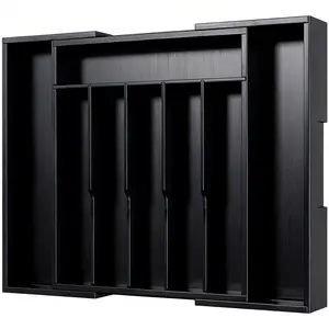 Expandable Silverware Organizer Large – Bamboo Drawer Organizer 8 Slots Adjustable Cutlery Tray Black