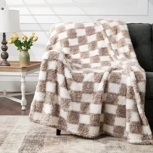 CBCHome Checkered Furry Chenille Throw Blanket