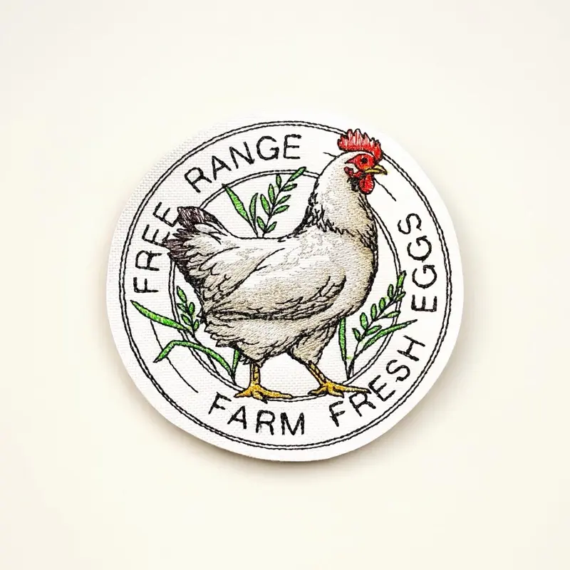 Chicken Lover's Rustic 'Farm Fresh Eggs' Stamp Embroidery Patch, Multi-Size Sewing & Textile Craft Supply for Sewing Projects